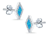 Halo Princess Stud Earrings Lab Created Opal Simulated CZ 925 Sterling Silver (14mm)