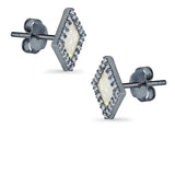 Halo Princess Stud Earrings Lab Created Opal Simulated CZ 925 Sterling Silver (14mm)