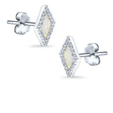 Halo Princess Stud Earrings Lab Created Opal Simulated CZ 925 Sterling Silver (14mm)