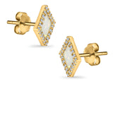 Halo Princess Stud Earrings Lab Created Opal Simulated CZ 925 Sterling Silver (14mm)