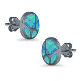 Round Stud Earrings Lab Created Opal 925 Sterling Silver (12mm)