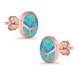 Round Stud Earrings Lab Created Opal 925 Sterling Silver (12mm)