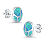 Round Stud Earrings Lab Created Opal 925 Sterling Silver (12mm)