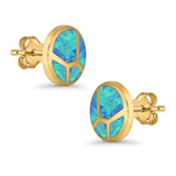 Round Stud Earrings Lab Created Opal 925 Sterling Silver (12mm)