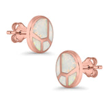 Round Stud Earrings Lab Created Opal 925 Sterling Silver (12mm)