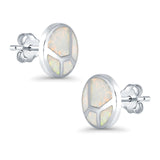 Round Stud Earrings Lab Created Opal 925 Sterling Silver (12mm)