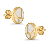 Round Stud Earrings Lab Created Opal 925 Sterling Silver (12mm)