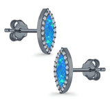 Halo Marquise Stud Earrings Lab Created Opal Simulated CZ 925 Sterling Silver (14mm)