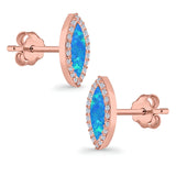 Halo Marquise Stud Earrings Lab Created Opal Simulated CZ 925 Sterling Silver (14mm)