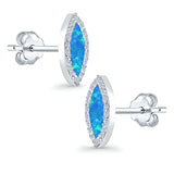 Halo Marquise Stud Earrings Lab Created Opal Simulated CZ 925 Sterling Silver (14mm)