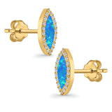 Halo Marquise Stud Earrings Lab Created Opal Simulated CZ 925 Sterling Silver (14mm)