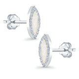 Halo Marquise Stud Earrings Lab Created Opal Simulated CZ 925 Sterling Silver (14mm)
