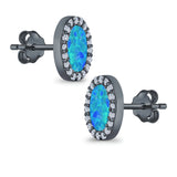 Halo Oval Stud Earrings Lab Created Opal Simulated CZ 925 Sterling Silver (11mm)