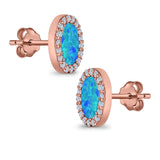 Halo Oval Stud Earrings Lab Created Opal Simulated CZ 925 Sterling Silver (11mm)
