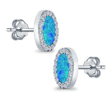 Halo Oval Stud Earrings Lab Created Opal Simulated CZ 925 Sterling Silver (11mm)