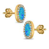 Halo Oval Stud Earrings Lab Created Opal Simulated CZ 925 Sterling Silver (11mm)