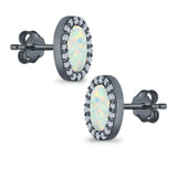 Halo Oval Stud Earrings Lab Created Opal Simulated CZ 925 Sterling Silver (11mm)