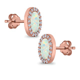 Halo Oval Stud Earrings Lab Created Opal Simulated CZ 925 Sterling Silver (11mm)
