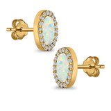 Halo Oval Stud Earrings Lab Created Opal Simulated CZ 925 Sterling Silver (11mm)