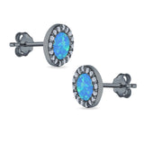 Halo Circle Stud Earrings Lab Created Opal Round Simulated CZ 925 Sterling Silver (14mm)