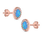 Halo Circle Stud Earrings Lab Created Opal Round Simulated CZ 925 Sterling Silver (14mm)