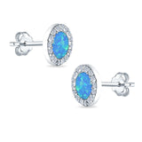 Halo Circle Stud Earrings Lab Created Opal Round Simulated CZ 925 Sterling Silver (14mm)