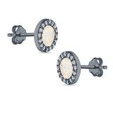 Halo Circle Stud Earrings Lab Created Opal Round Simulated CZ 925 Sterling Silver (14mm)