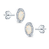 Halo Circle Stud Earrings Lab Created Opal Round Simulated CZ 925 Sterling Silver (14mm)