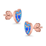 Heart Stud Earrings Lab Created Opal 925 Sterling Silver (15mm)