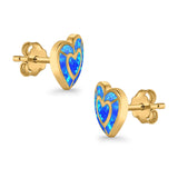 Heart Stud Earrings Lab Created Opal 925 Sterling Silver (15mm)