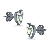 Heart Stud Earrings Lab Created Opal 925 Sterling Silver (15mm)