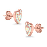 Heart Stud Earrings Lab Created Opal 925 Sterling Silver (15mm)