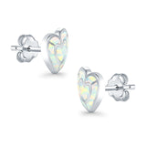 Heart Stud Earrings Lab Created Opal 925 Sterling Silver (15mm)