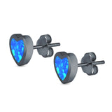 Heart Stud Earrings Created Opal 925 Sterling Silver (9mm)