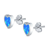 Heart Stud Earrings Created Opal 925 Sterling Silver (9mm)