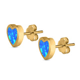 Heart Stud Earrings Created Opal 925 Sterling Silver (9mm)