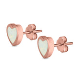 Heart Stud Earrings Created Opal 925 Sterling Silver (9mm)