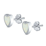 Heart Stud Earrings Created Opal 925 Sterling Silver (9mm)