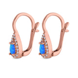 Halo Latchback Earrings Hoop Huggie Design Pear Created Opal Simulated CZ 925 Sterlig Silver(17mm)