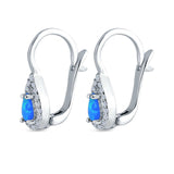 Halo Latchback Earrings Hoop Huggie Design Pear Created Opal Simulated CZ 925 Sterlig Silver(17mm)