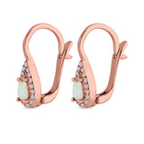 Halo Latchback Earrings Hoop Huggie Design Pear Created Opal Simulated CZ 925 Sterlig Silver(17mm)