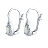 Halo Latchback Earrings Hoop Huggie Design Pear Created Opal Simulated CZ 925 Sterlig Silver(17mm)