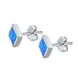 Square Solitaire Stud Earrings Created Opal 925 Sterling Silver (6mm)