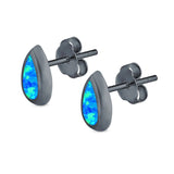 Pear Solitaire Stud Earrings Created Opal 925 Sterling Silver (10mm)