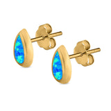 Pear Solitaire Stud Earrings Created Opal 925 Sterling Silver (10mm)