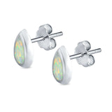 Pear Solitaire Stud Earrings Created Opal 925 Sterling Silver (10mm)