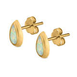 Pear Solitaire Stud Earrings Created Opal 925 Sterling Silver (10mm)