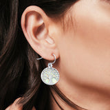 Circle Round Tree of Life Earrings Drop Dangle Created Opal 925 Sterling Silver(20mm)