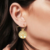 Circle Round Tree of Life Earrings Drop Dangle Created Opal 925 Sterling Silver(20mm)