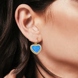 Drop Dangle Halo Heart Earrings Created Opal 925 Sterling Silver(15mm)